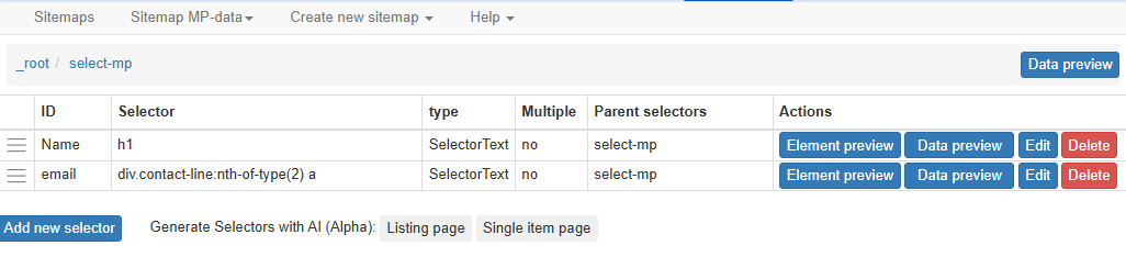 Name and email selectors
