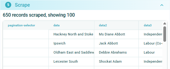 Screenshot showing data from multiple pages